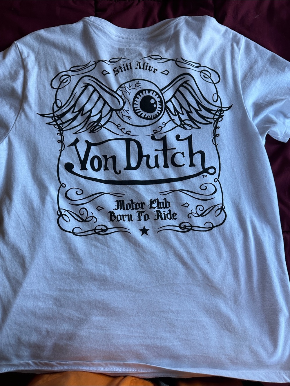 Von Dutch White T-Shirt with Black Winged Eye Graphic